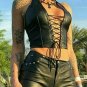 Women Leather Bustier Crop top leather Top tank top Black Bra V-neck Lace up bra