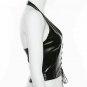 Women Leather Bustier Crop top leather Top tank top Black Bra V-neck Lace up bra
