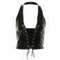 Women Leather Bustier Crop top leather Top tank top Black Bra V-neck Lace up bra