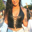 Women Crop top Leather Bustier tank top Black leather Bra Top V-neck Lace up bra