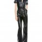 Womens Real Leather Catsuit Jumpsuit Black Dress Bell Bottoms Pants