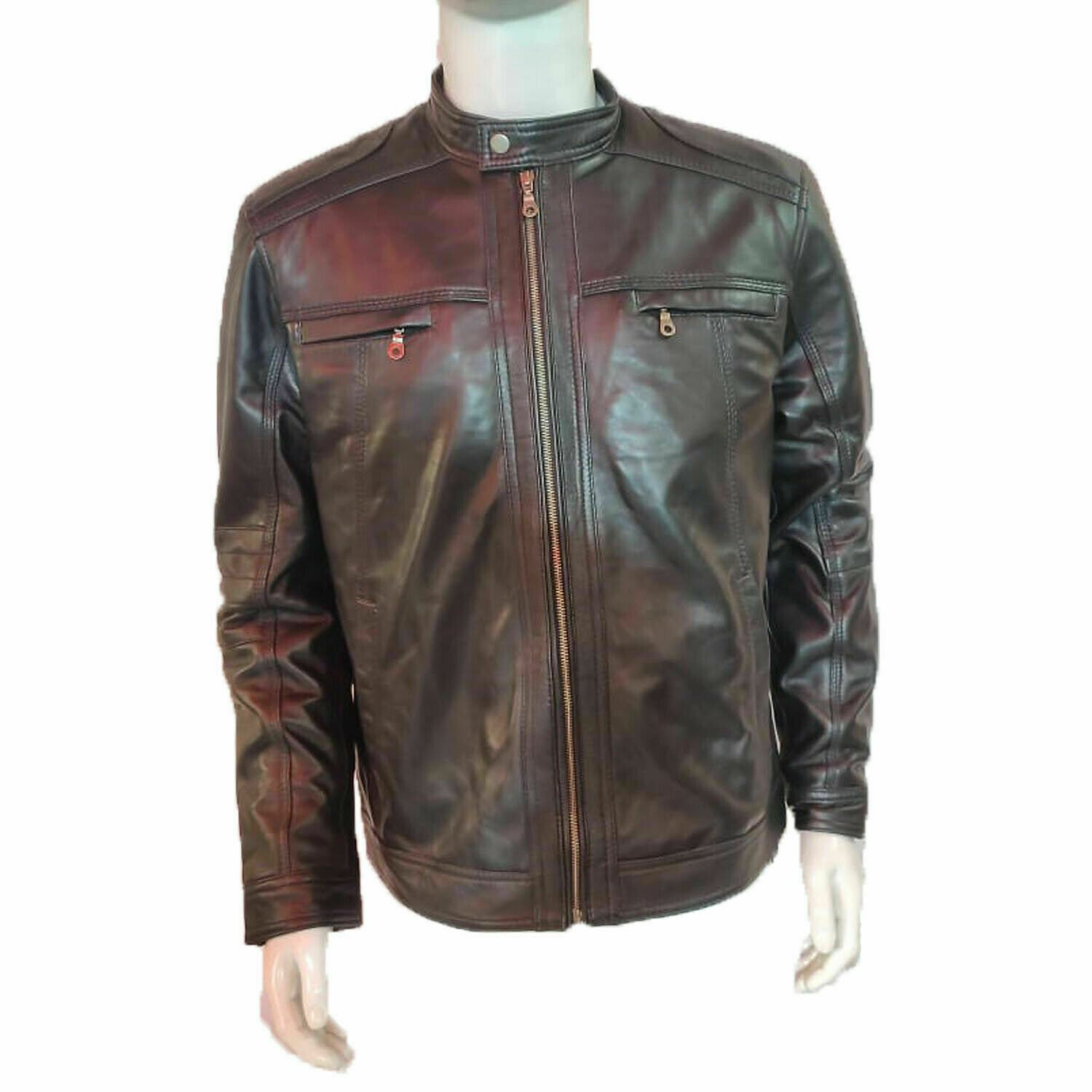 *Mens Handmade leather Jacket Black Cafe Racer Motorcycle jacket vintage Biker L
