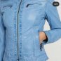 *Women Leather Denim Jacket Casual Blue outfit Slim-Fit Long Sleeve Biker Jacket