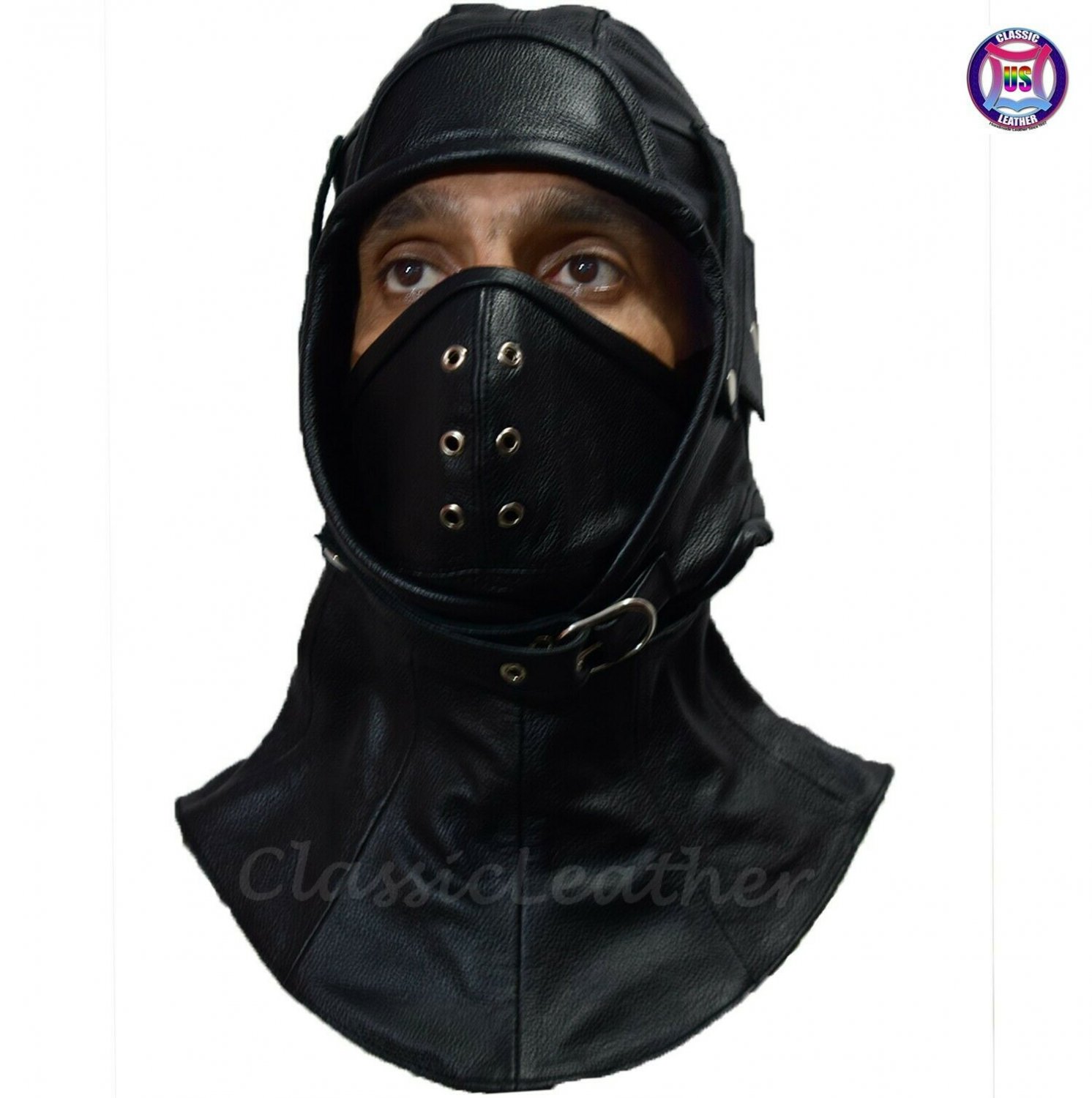 aviator leather bomber hat Pilot helmet leather Bikers hood Trapper Earflap Mask