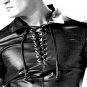 sexy gay top Black leather shirt Bluf police uniform Mens Casual Leather Tshirt
