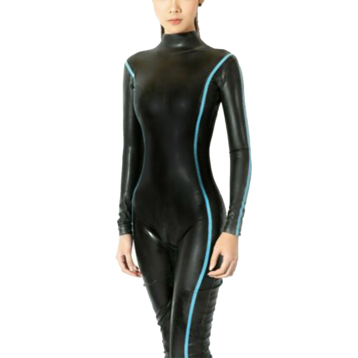 *Womens Real leather bodysuit leotard Sexy girl Catsuit back Zipper Long Sleeves