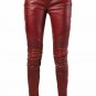 Women Red Leather Pant quilted Lambskin Biker Trousers Leggings Skinny Pants S,M