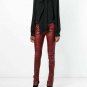 Women Red Leather Pant quilted Lambskin Biker Trousers Leggings Skinny Pants S,M