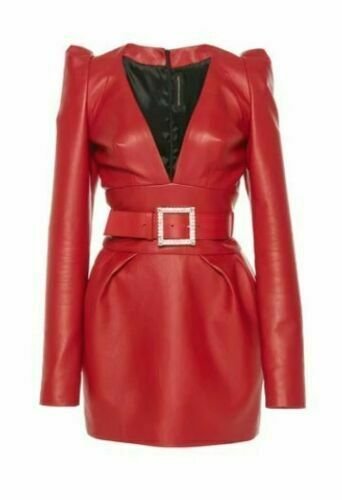 Red Leather Dress women Mini clubwear party Dress Bodycon mannequin Dress red