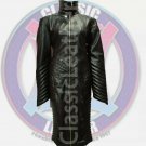*Women Quilted Leather Hooded Long Coat Removable Hood with back Lace-Up Coat XL