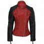 Handmade Women Leather Stylish Jacket Black Red Casual Slim Fitted Jacket & Vest