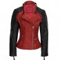 Handmade Women Leather Stylish Jacket Black Red Casual Slim Fitted Jacket & Vest