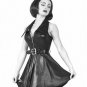 Genuine leather Dress Halter Neck Ruffles Flares Stand Collar Zip Women black le