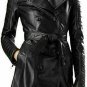 Womens Double breasted coat Winter Jacket Long Sleeve Leather coat Slim fit Coat