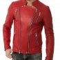 *Mens Davidson Real Leather motorcycle Jacket Biker 100% real Quilted Red Jacket