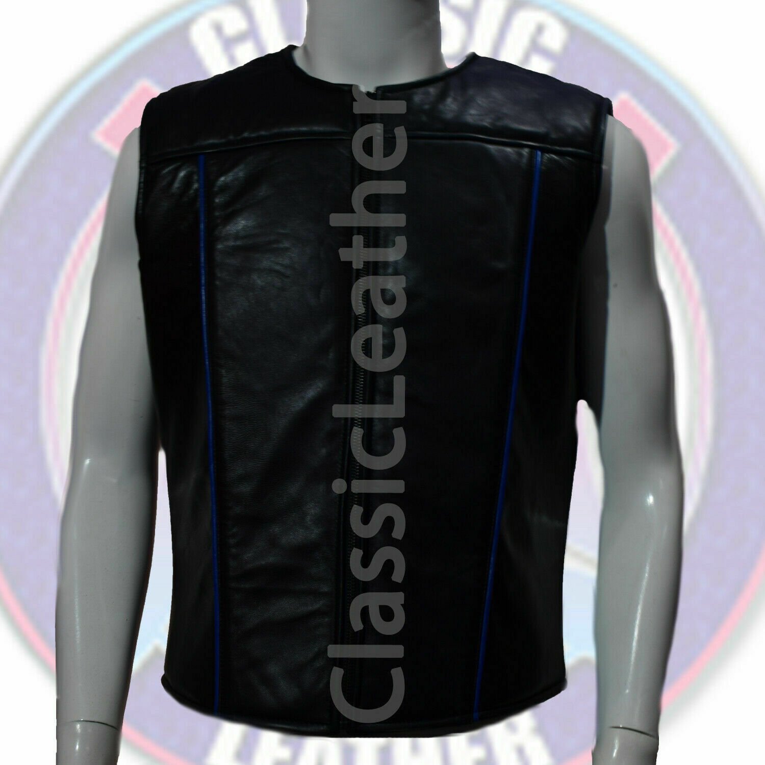 *Men Black Leather Vest Motorcycle Club Biker Waistcoat Casual Body Fitted Top