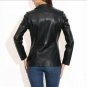 * Womens Luxury Leather tuxedo blazzer mid length Paris women black Leather coat