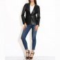 * Womens Luxury Leather tuxedo blazzer mid length Paris women black Leather coat