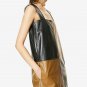 Womens Genuine lamb Leather minidress Checked color-block Square Neck wide Strap