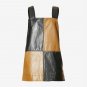 Womens Genuine lamb Leather minidress Checked color-block Square Neck wide Strap