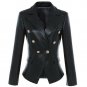 Women's Handmade Double Breasted Leather Coat Stylish Gold Buttons Casual Jacket