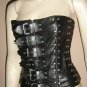 Real Leather Corset Laced Party Dress Steel Boning Longue Frauen Gothic de Kleid