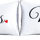 MR AND MRS Pillowcases 29" x 19" white w/ black letters and red heart free shipping