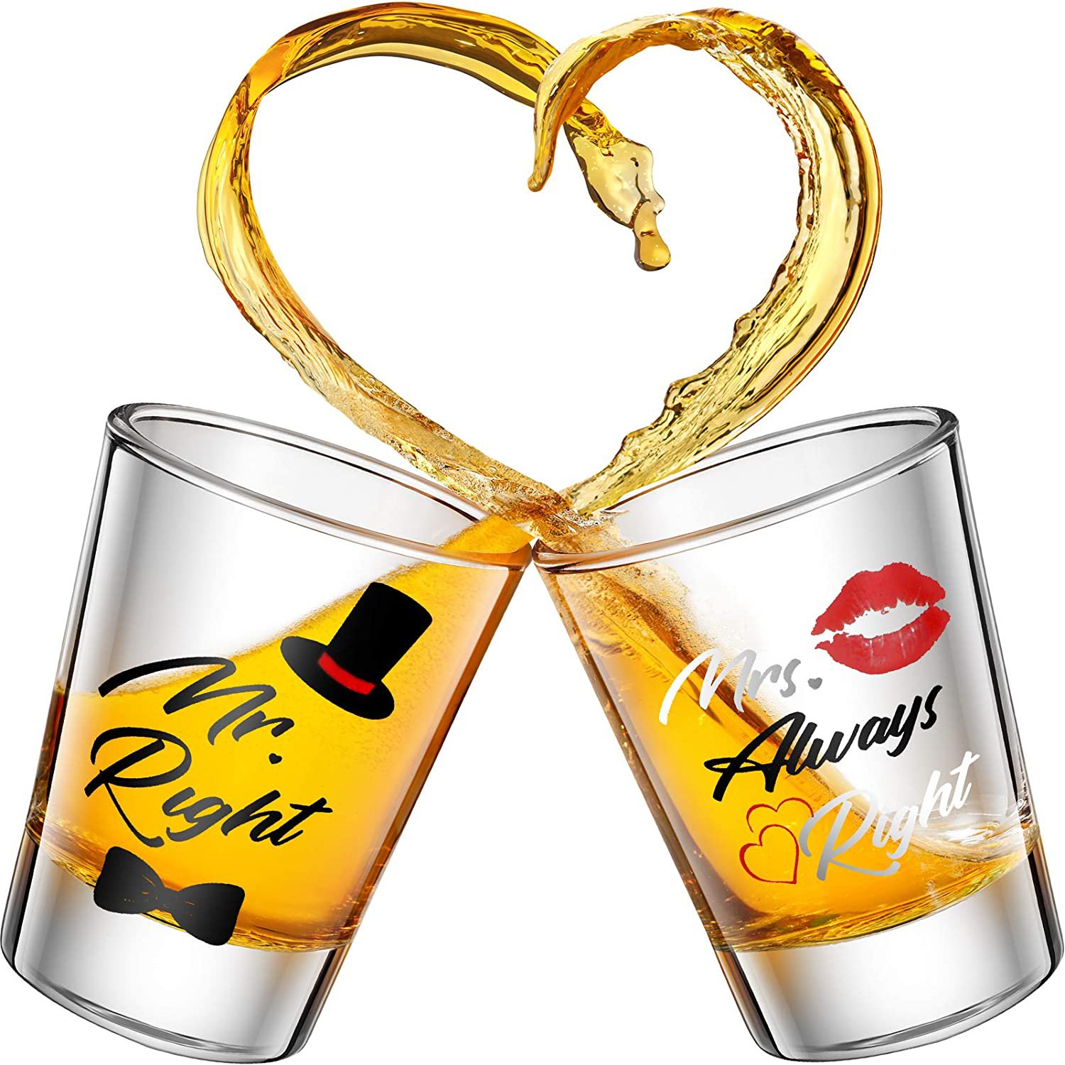 2 Pieces Mr. and Mrs. Right Novelty Shot Glasses 2 oz FREE SHIPPING