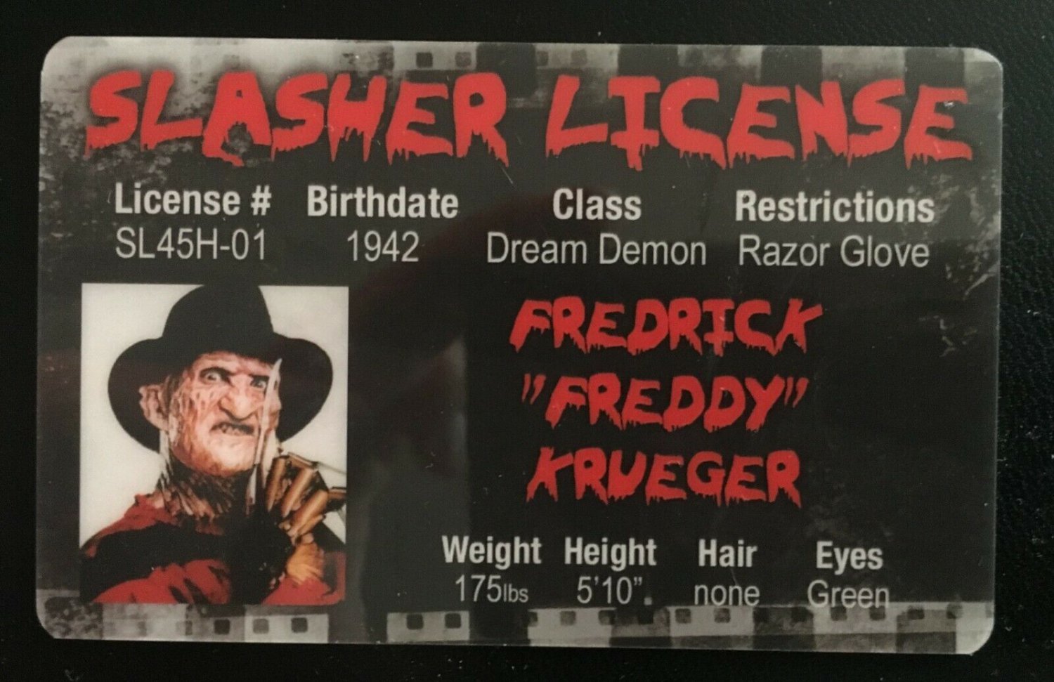 Freddy Krueger Slasher License ID Drivers Horror Movie Nightmare On Elm Street