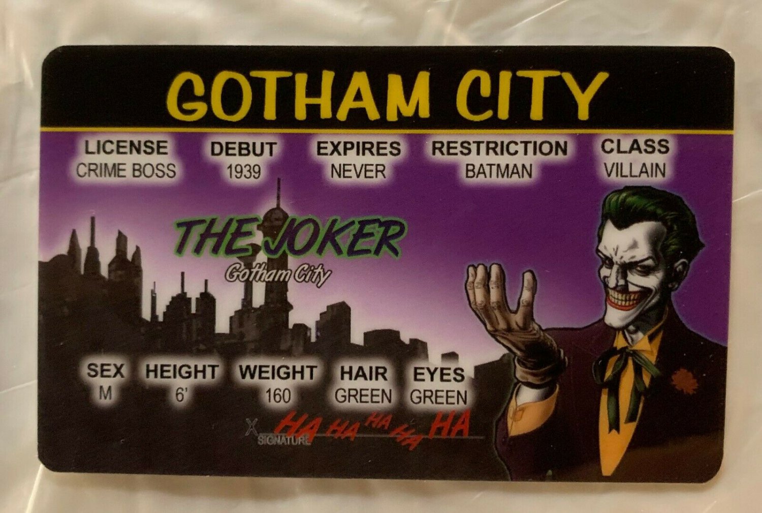 The Joker Gotham City ID Novelty License Cosplay Batman Villain Animated