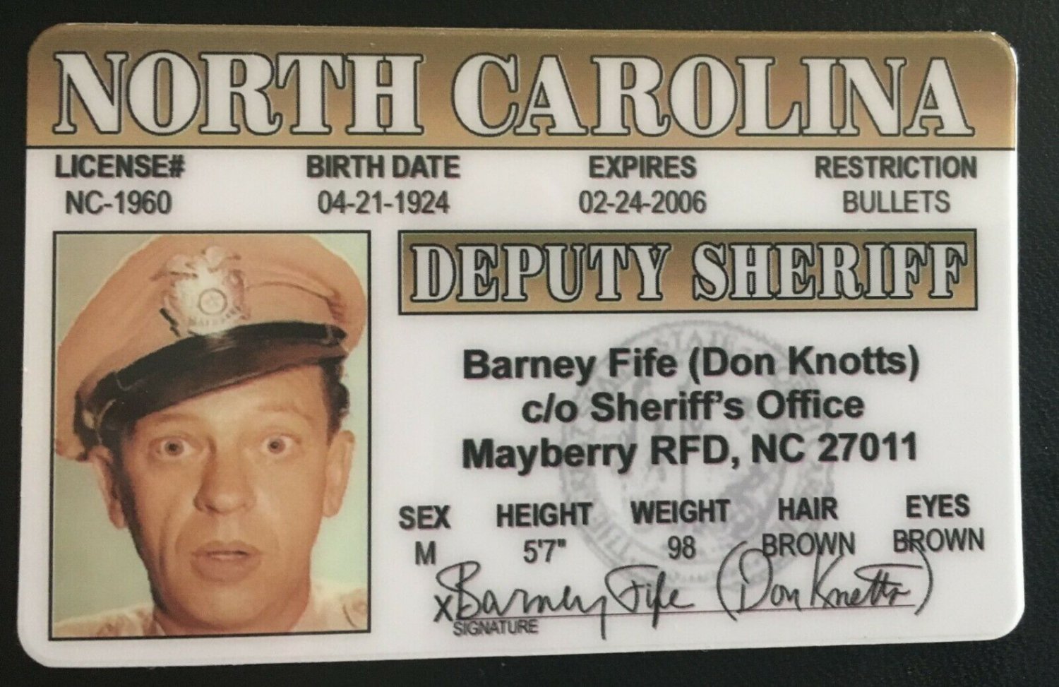 Barney Fife MAGNET Don Knotts Mayberry Deputy Novelty Sheriff Andy Griffith
