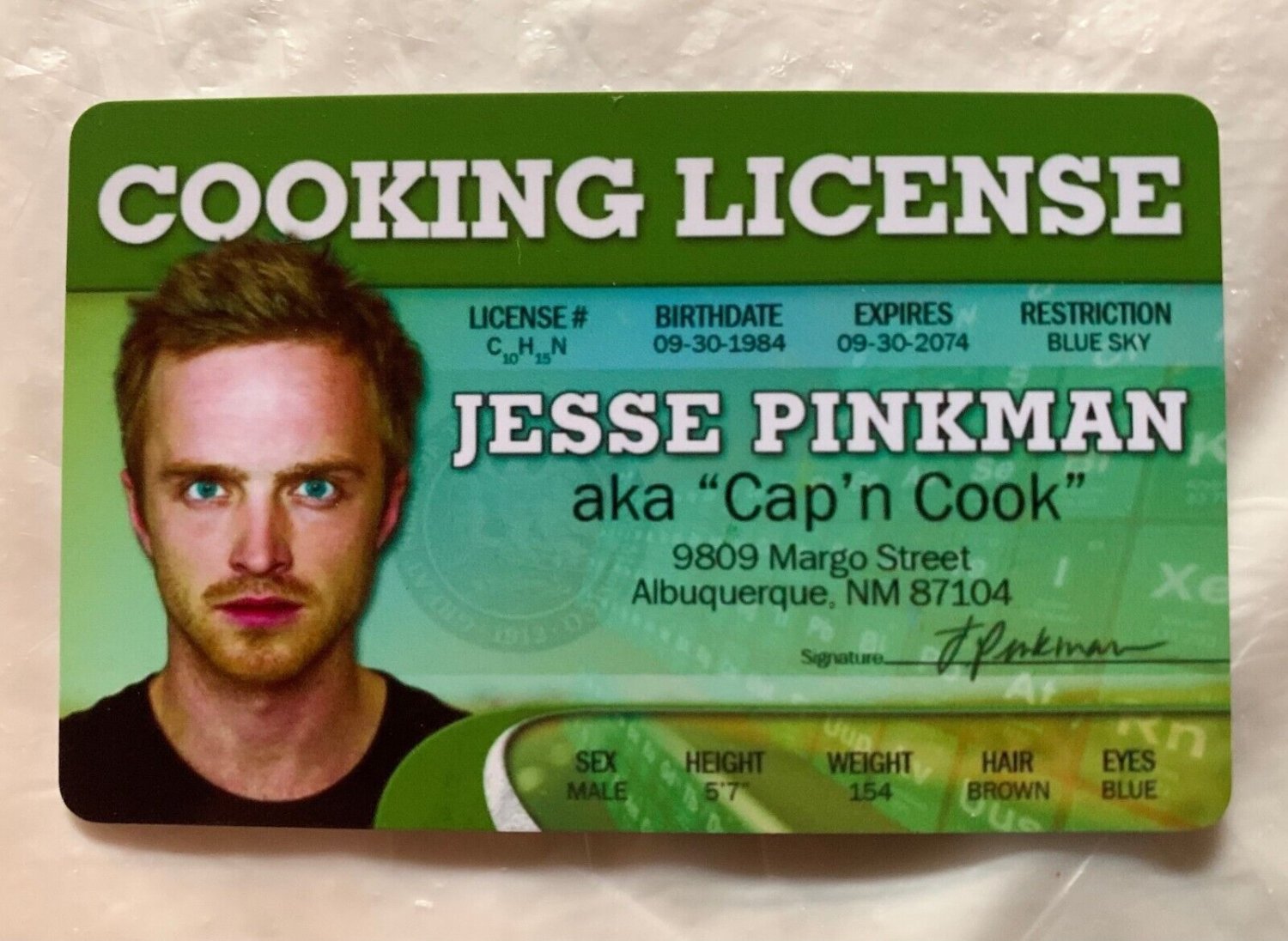 Jesse Pinkman Breaking Bad novelty Drivers License ID Cap'n Cook