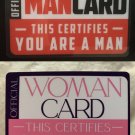 Official Man Card & Woman Card Set Of 2 cards Mancard ID Joke novelty ID License