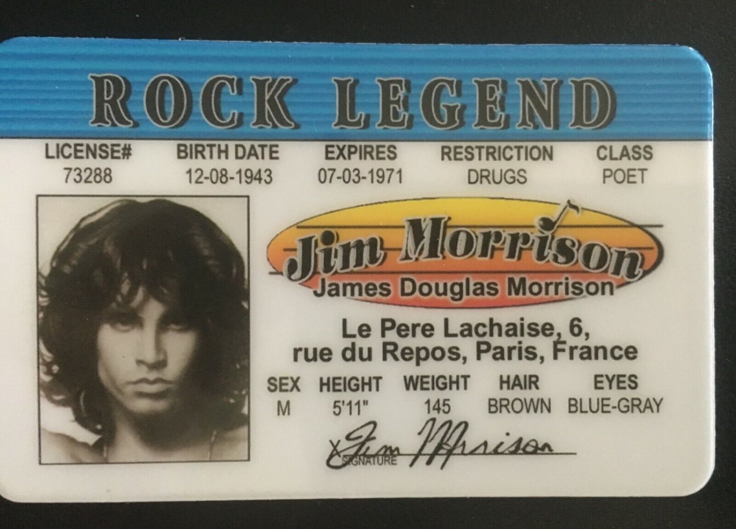 Jim Morrison MAGNET novelty Rock Legend card The Doors Hotel Light My Fire Rock