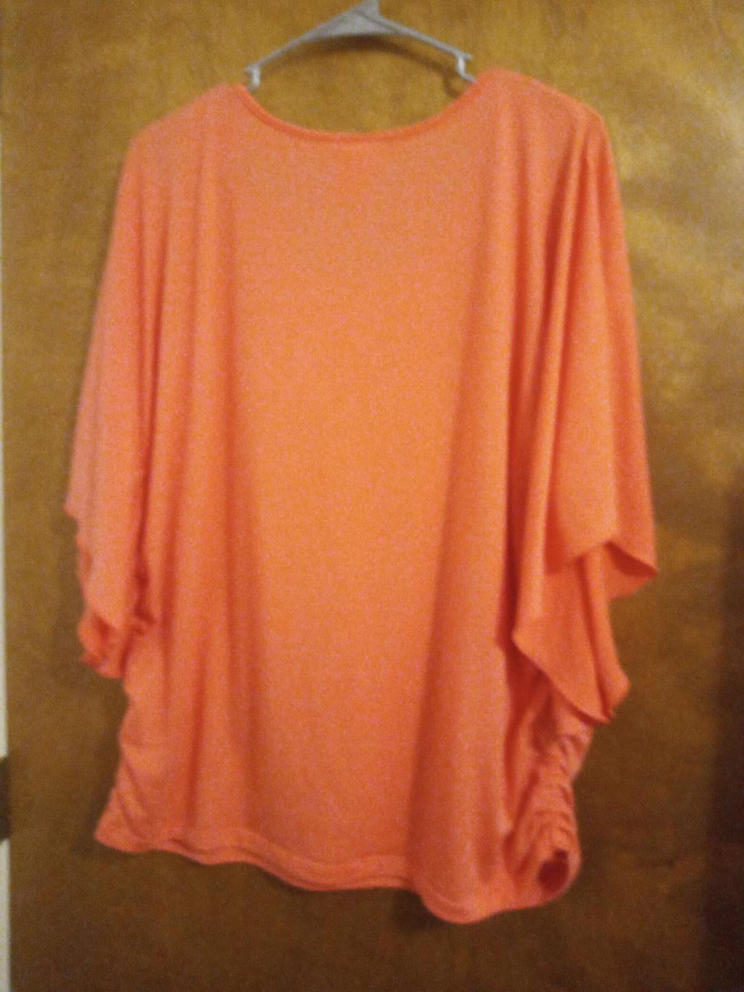 Women's Orange Blouse with Fancy Sleeves and Gathers at Both Sides