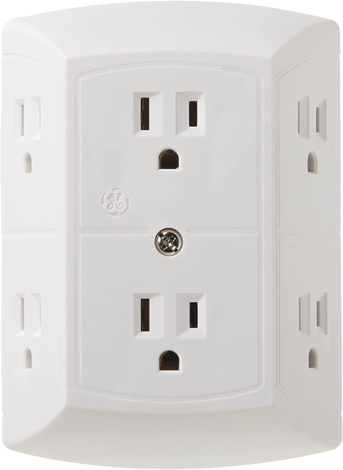 1 Pack GE 6 Outlet Wall Plug Adapter Power Strip, Extra Wide Spaced Outlets