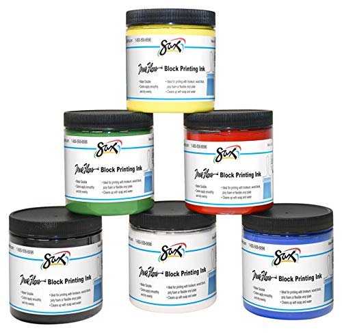 Sax True Flow Water Soluble Block Printing Inks, Assorted Colors, Set of 6