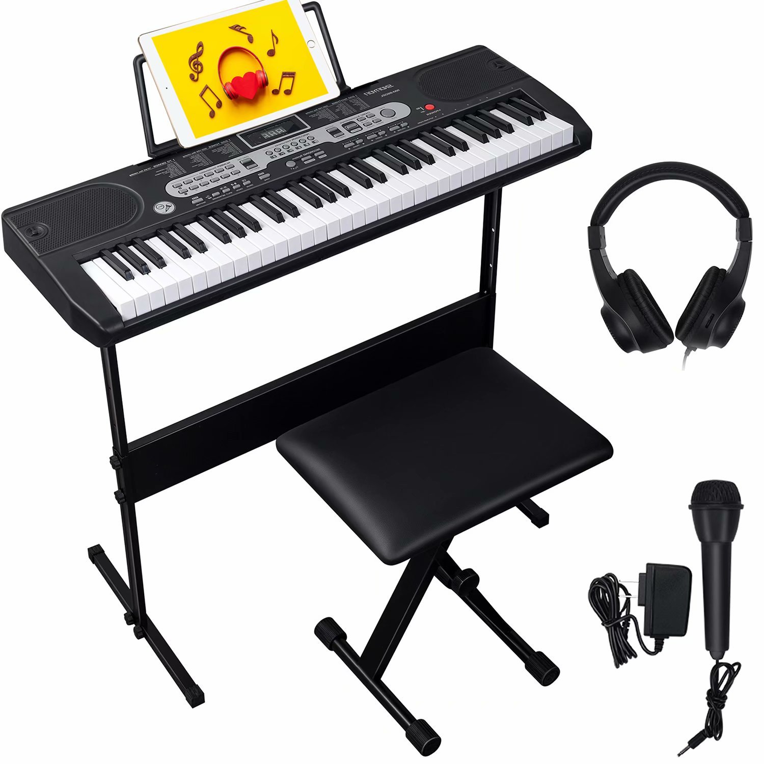 61 Key Beginners Electronic Keyboard Piano Set with LED Screen, Recorder