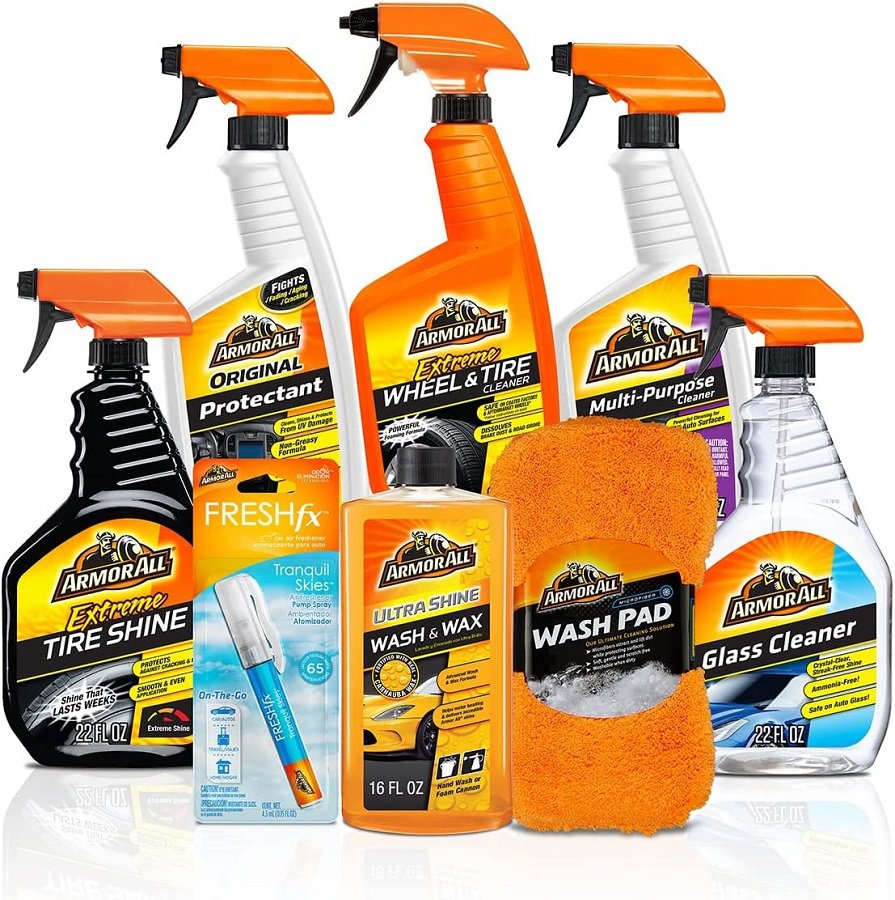 8Pcs Car Care Kit by Armor All, Glass Cleaner, Car Air Freshener, Wheel Cleaner