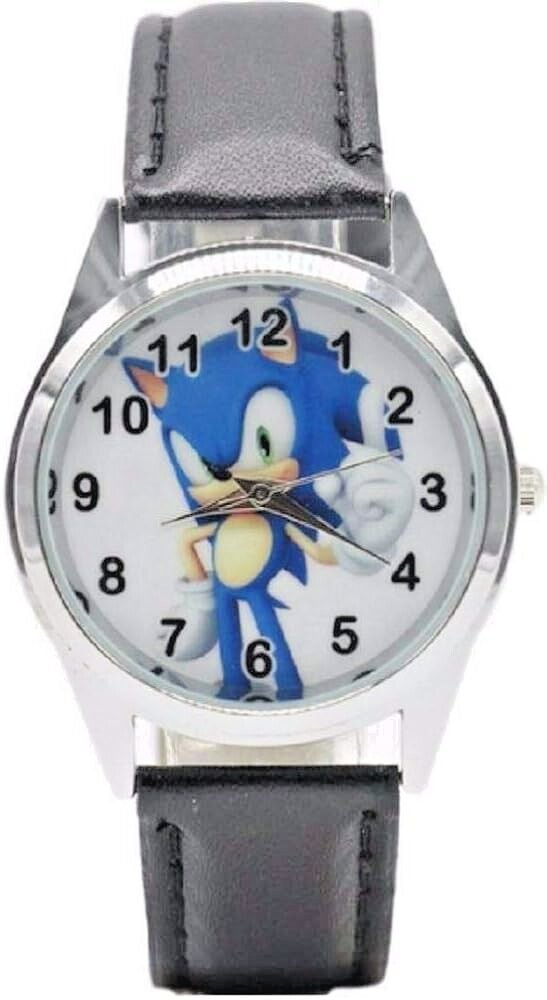 Sonic The Hedgehog Black Leather Band Wrist Watch