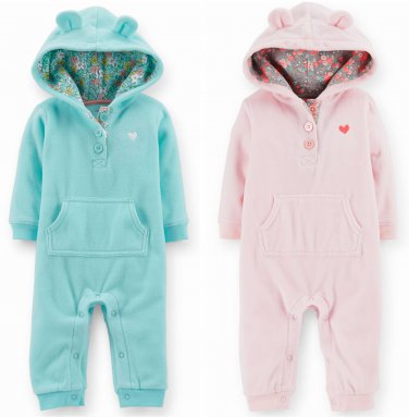 NWT Carters Baby Girls Hooded Microfleece Jumpsuit Clothes 6 9 12 18 24 Months 