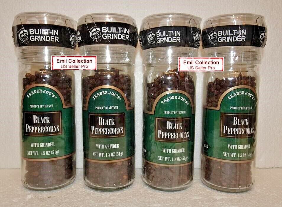 Trader Joe's Black Peppercorns with Builtin Grinder 1.8oz 51g (4 Bottles)