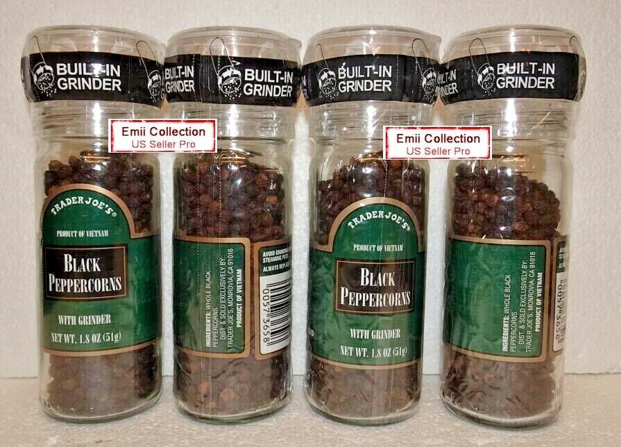 Trader Joe's Black Peppercorns with Builtin Grinder 1.8oz 51g (4 Bottles)