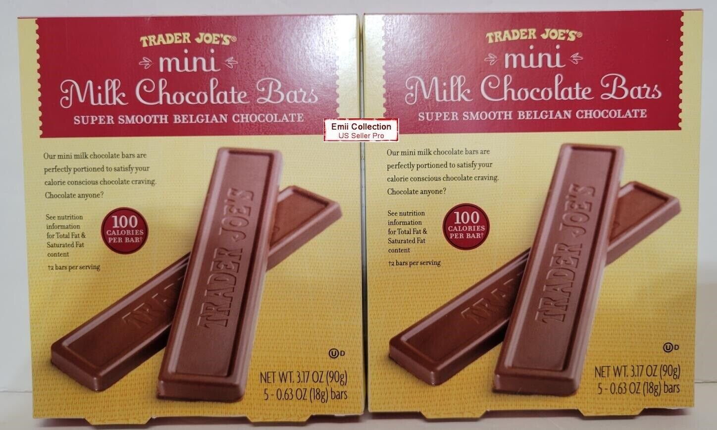 Trader Joe's Mini Milk Chocolate Bars 100 Calories 3.17oz 90g Bundle