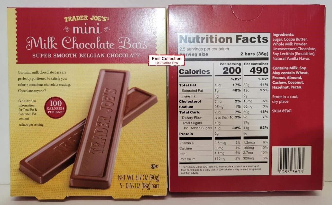 Trader Joe's Mini Milk Chocolate Bars 100 Calories 3.17oz 90g Bundle