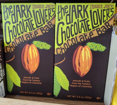 Trader Joe's 85% CACAO Dark Chocolate Lovers 3.5oz 100g (2 Bars)