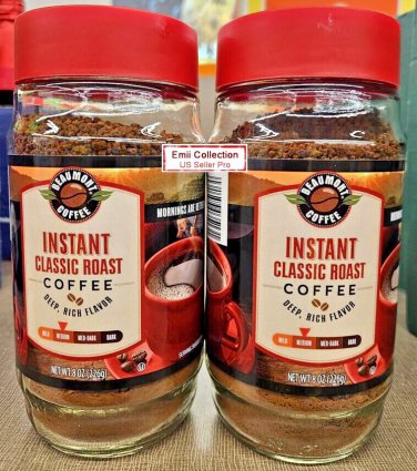 Beaumont Coffee Instant Classic Roast Medium Coffee 8oz 226g (2 Glass Bottles)