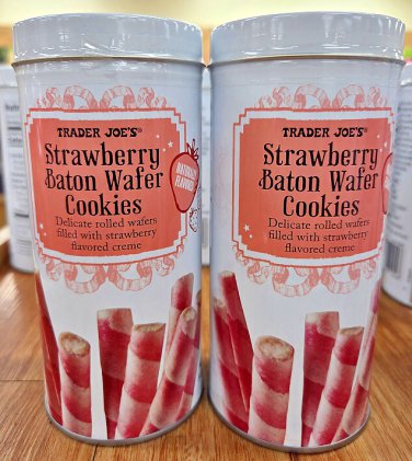 Trader Joe's Strawberry Baton Wafer Cookies 5oz 142g (2 Tins)