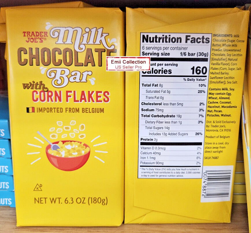 Trader Joe’s Milk Chocolate Bar with Corn Flakes 6.3oz 180g (2 Bars)