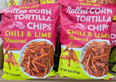 Trader Joe's Rolled Corn Tortilla Chips Chili & Lime Flavored 9oz 255g (2 Bags)